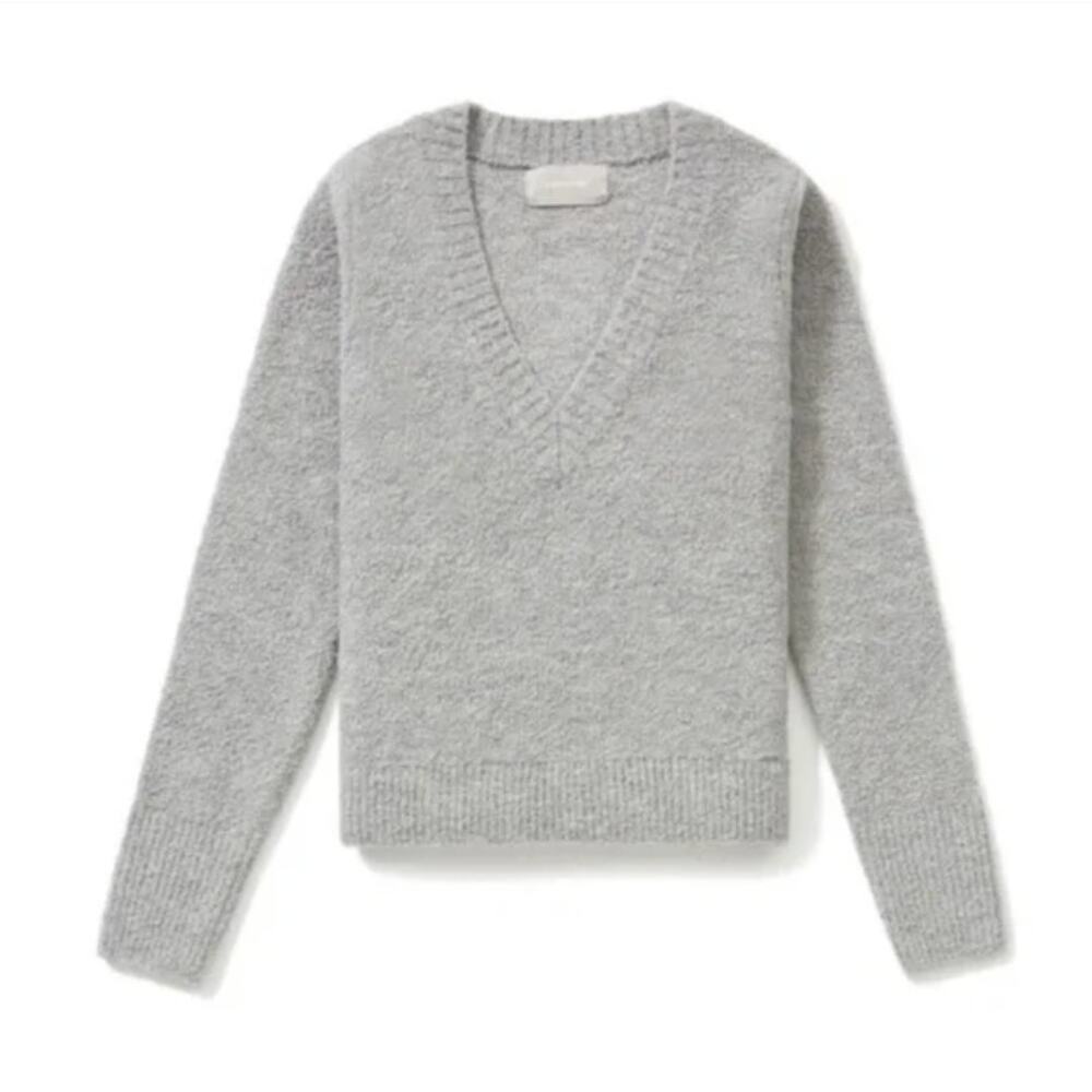 Everlane Teddy V Neck Wool Blend Boucle Sweater Gray NWT XXS